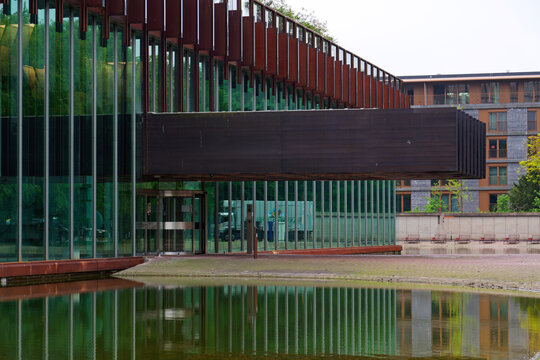 Former La Royale Belge headquarters by Rene Stapels and Pierre Dufau architects architectural detail, hotel Mix Brussels on May 21, 2025 in Brussels, Belgium.