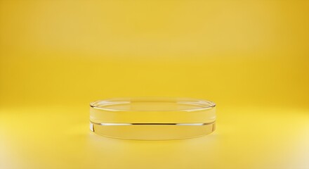 Minimalist clear podium for product display on bright yellow studio background