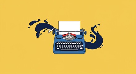 Vintage Blue Typewriter with Ink Splatter.