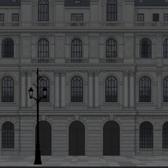 Vintage Street Lamp in Front of Old Building Facade.