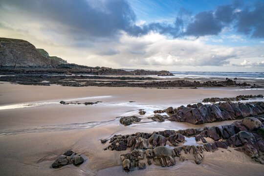 Magical morning November light on Northcott Mouth beach