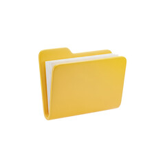 3d illustration of a yellow folder with papers inside, isolated on transparent background