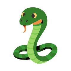 Naklejka premium Playful green serpent coiled and curious, with a flicking tongue and friendly eyes, perfect for whimsical designs and educational content.