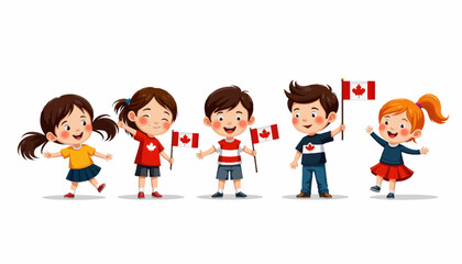 Joyful Children Celebrating with Flags and Smiles in a Festive Gathering Embracing Unity and Friendship with Excitement and Playful Energy