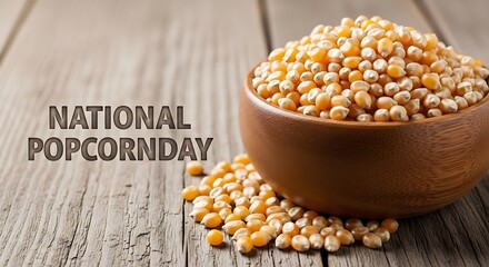 Celebrate national popcorn day with a bowl of kernels on a wooden table, perfect for a cozy night in with a classic snack
