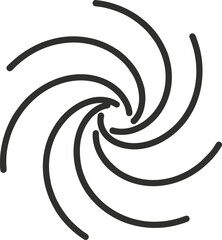 Spiral vortex icon, abstract swirl vector, dynamic motion design, black and white symbol, cad drawing flat vector illustration, minimal line art