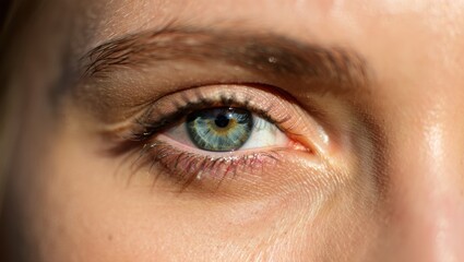 Fototapeta premium Close-up of a woman's eye highlighting its vibrant blue color and detail