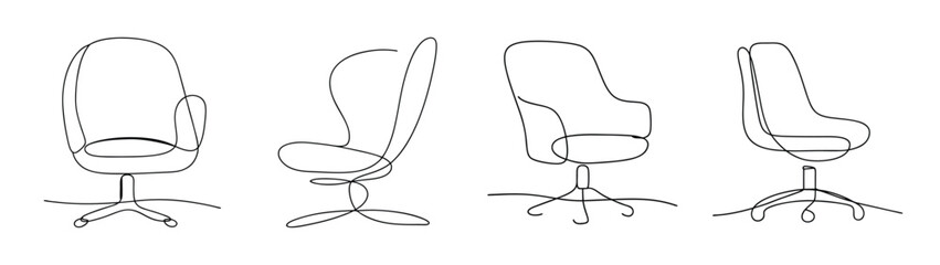 Office chair views silhouette line art modern furniture design