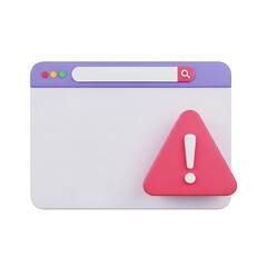 Browser window with a search bar and a red warning triangle with an exclamation mark, isolated on transparent background