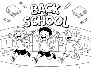 Happy diverse children jumping with excitement for back to school