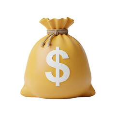 Yellow money bag with dollar sign, isolated on transparent background