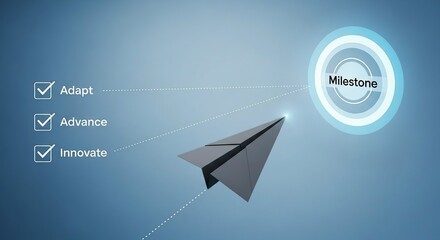 Paper airplane flies towards a glowing target with checklist items