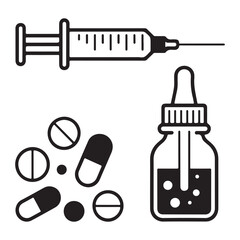 Medical injection and pills icon