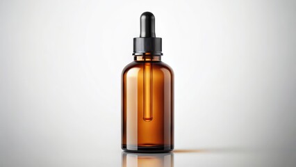 Naklejka premium Amber Glass Dropper Bottle with Shadow Against White Background