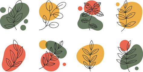 Abstract Organic Shapes With Botanical Line Art Elements