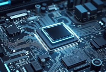 Fototapeta premium Close-up of a modern microprocessor on a high-tech circuit board