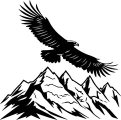Eagle Silhouette Flying Over Mountains – Freedom and Nature Vector