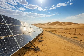 Solar Panels Generating Energy In A Desert Landscape