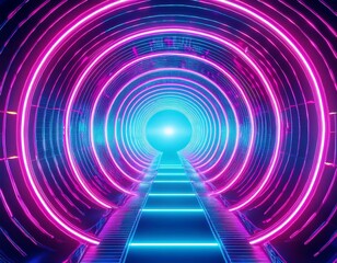 circular tunnel rotating with glowing blue and pink neon lights vj background