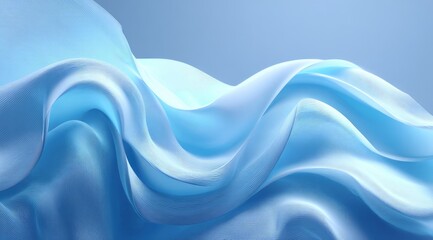 Light blue silk fabric drapes in flowing waves