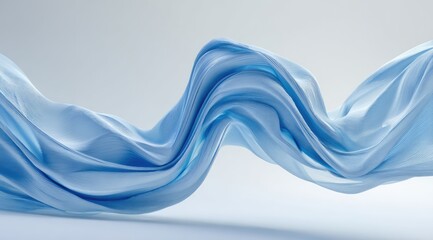 Light blue fabric drapes in flowing, dynamic folds against a light gray backdrop
