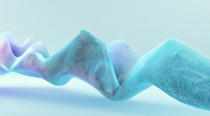 Abstract, flowing, translucent fabric-like forms in light blue and pastel hues