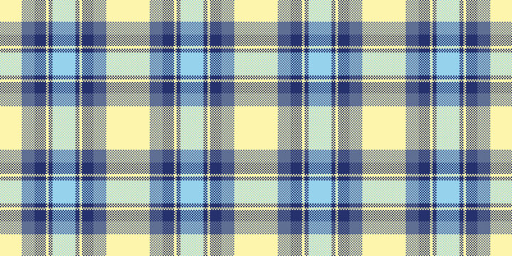 Ragged check textile vector, cozy fabric tartan pattern. Border seamless plaid background texture in blue and yellow colors.