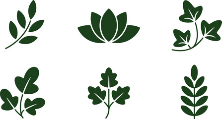 Dark Green Botanical Icons Lotus Ivy Leaves vector