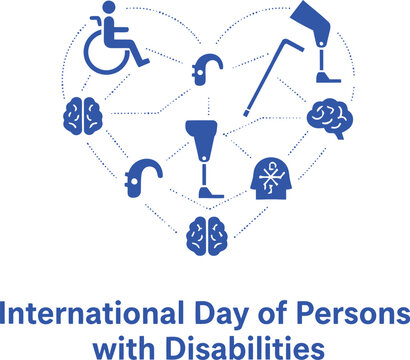 International Day of Persons with Disabilities logo featuring assistive devices in a heart shape. - Powered by Adobe