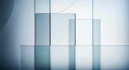 Minimalist Geometric Glass Shape Structure With Soft Blue Tones Still Life