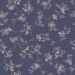 seamless pattern of flowers, branches and leaves
