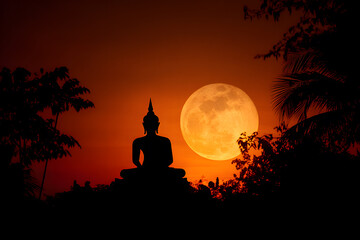 sunset and buddha image in Laos