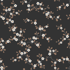 seamless pattern of flowers, branches and leaves