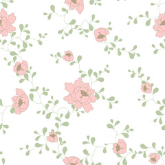 seamless pattern of flowers, branches and leaves