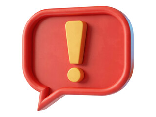 3D Render Red Speech Bubble with Exclamation Mark Symbolizing Alert Notification or Problem