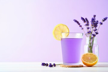 Refreshing lavender lemonade with lemon slices and lavender flowers