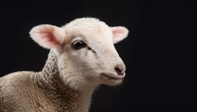 studio portarit of a domestic sheep lamb close up on a head - Powered by Adobe