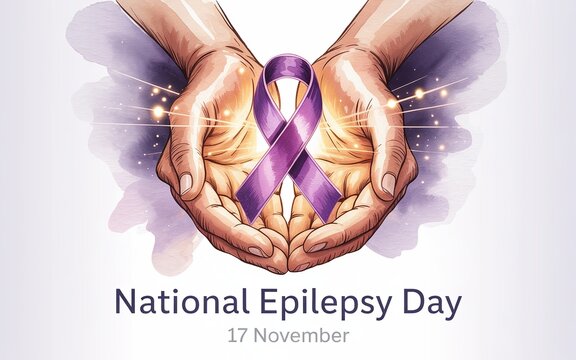 National Epilepsy Day Hands Holding Glowing Purple Ribbon