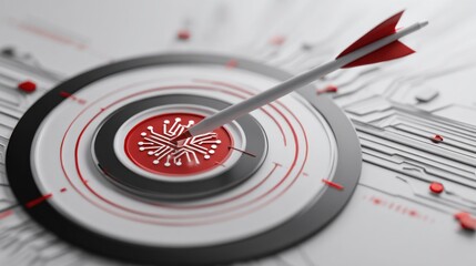 A digital target featuring a circuit pattern, with an arrow striking the center, symbolizing precision and technology.