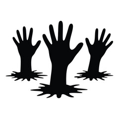 Obraz premium Three black silhouetted hands reaching out of the ground