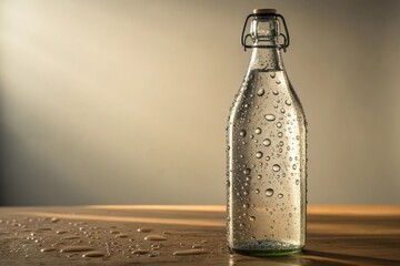 Transparent Water Bottle with Condensation in Daylight Studio