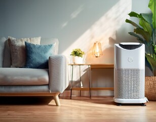 air purifier or ac conditioner in living room copy space