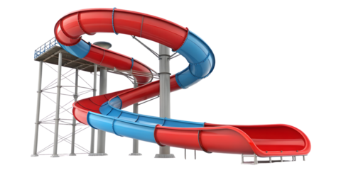 Red and blue water slide structure isolated on transparent background