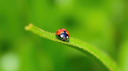 Closeup of a ladybug on a leaf, a natural form of pesticide
