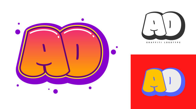 AO logo design for festival or party. Initial letter a and o in graffiti style. Creative modern lettering company name of font typography. Kids trendy logotype or identity. - Powered by Adobe