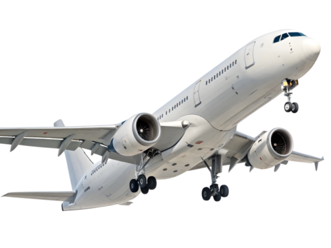 White passenger airplane taking off isolated on transparent background - Powered by Adobe
