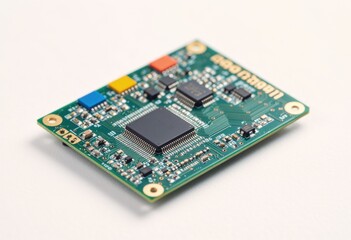 Close-up of a printed circuit board with various electronic components
