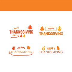 Happy Thanksgiving Day Text Typography with Autumn Fall Leaves Elements Set