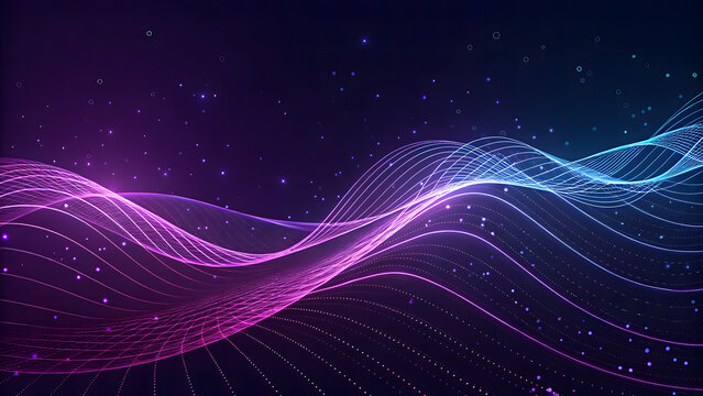 Abstract digital wave pattern with glowing particles, representing data flow and futuristic technology in a vibrant color scheme