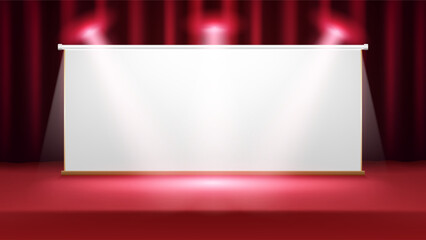 Red stage with white backdrop and spotlight illumination, suitable for presentation or award ceremony background